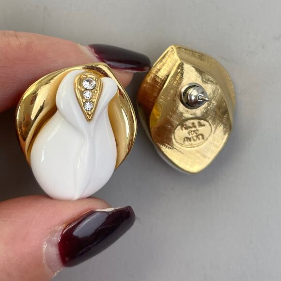 VTG 1988 Signed KJL for Avon Kenneth Jay Lane Midnight Rose Bridal Stud Earring - Picture 2 of 6